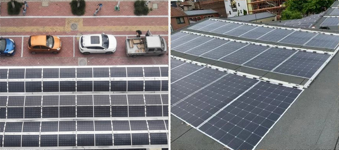 鋪設在金屬曲面屋頂的項目有河南25kW項目,瀝青卷屋頂在比利時項目中也得到了充分實踐。