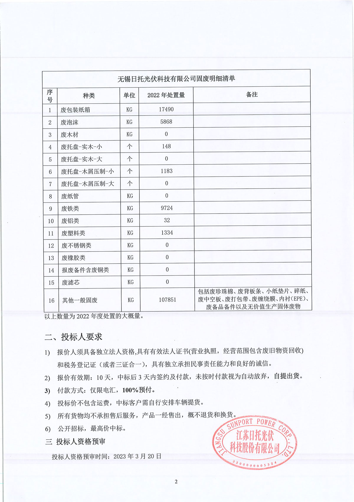 招標邀請函（倉儲部一般固廢）
